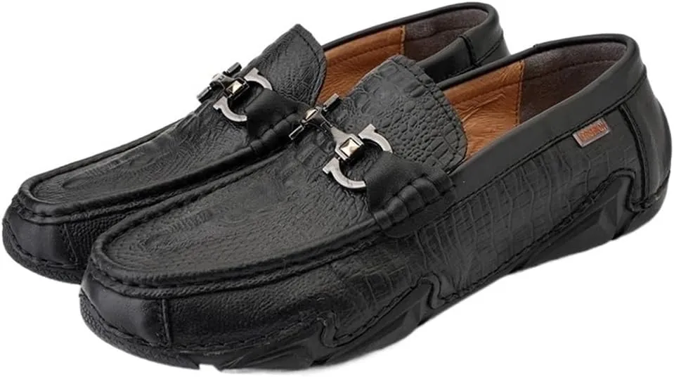 Round ToeFaux Crocodile Print Leather Loafers for Men Moccasins Comfortable Soft Bottom Casual