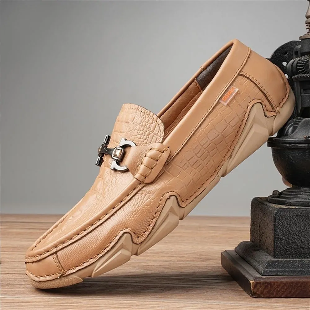 Round ToeFaux Crocodile Print Leather Loafers for Men Moccasins Comfortable Soft Bottom Casual