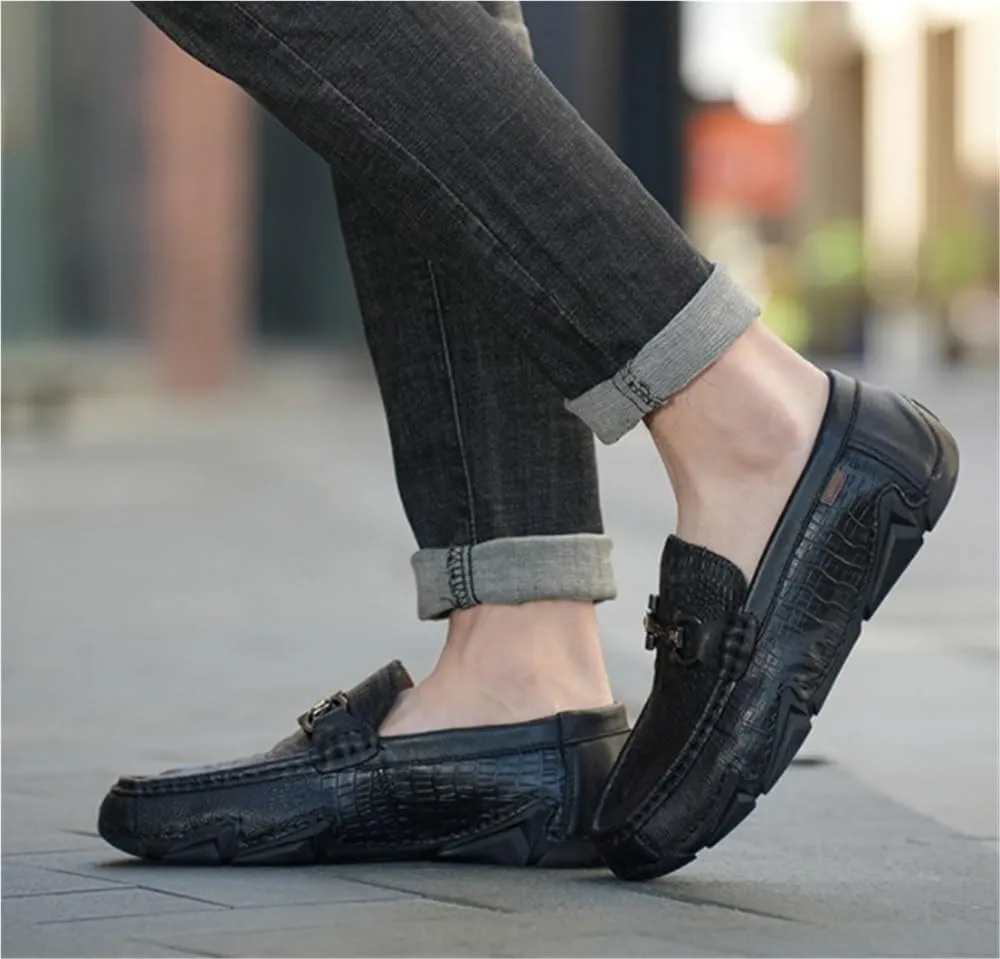 Round ToeFaux Crocodile Print Leather Loafers for Men Moccasins Comfortable Soft Bottom Casual