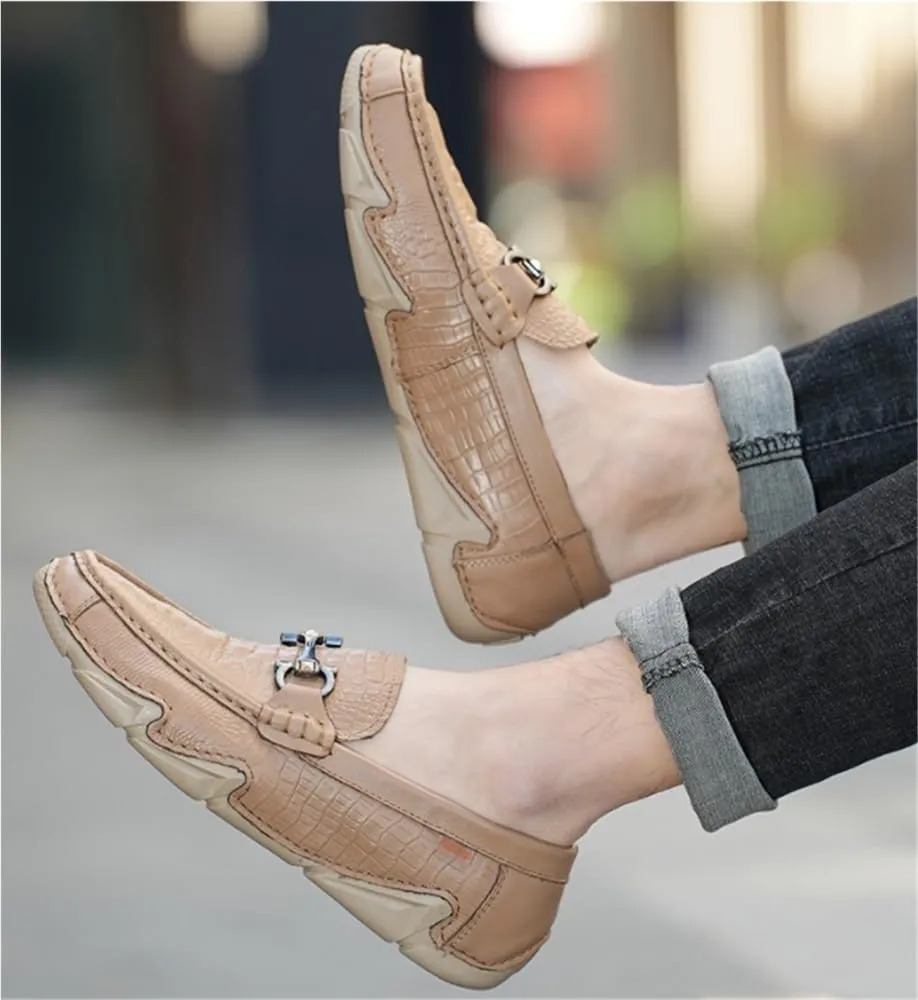 Round ToeFaux Crocodile Print Leather Loafers for Men Moccasins Comfortable Soft Bottom Casual