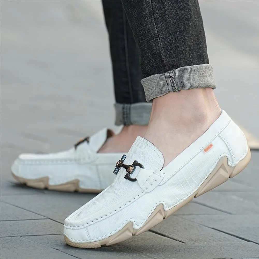 Round ToeFaux Crocodile Print Leather Loafers for Men Moccasins Comfortable Soft Bottom Casual