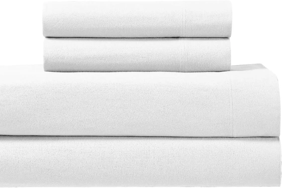 Royal Tradition Heavyweight Flannel, 100 Percent Cotton King 4PC Bed Sheets Set, White, 170 GSM