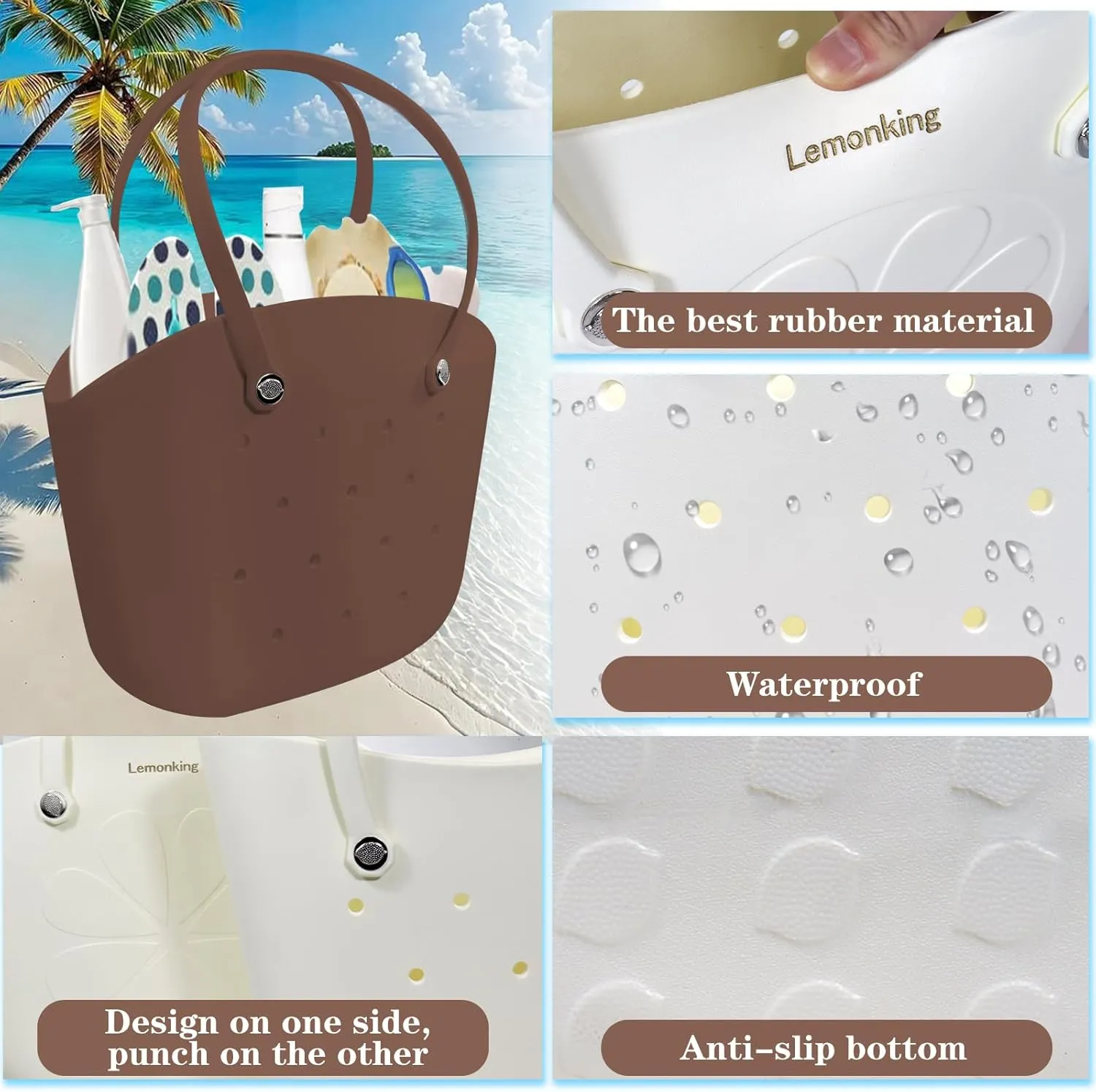 Rubber Beach Bag Large Waterproof Lightweight Washable Durable Bogo Bag Women Rubber Tote Bag for Beach, Pool, Gym
