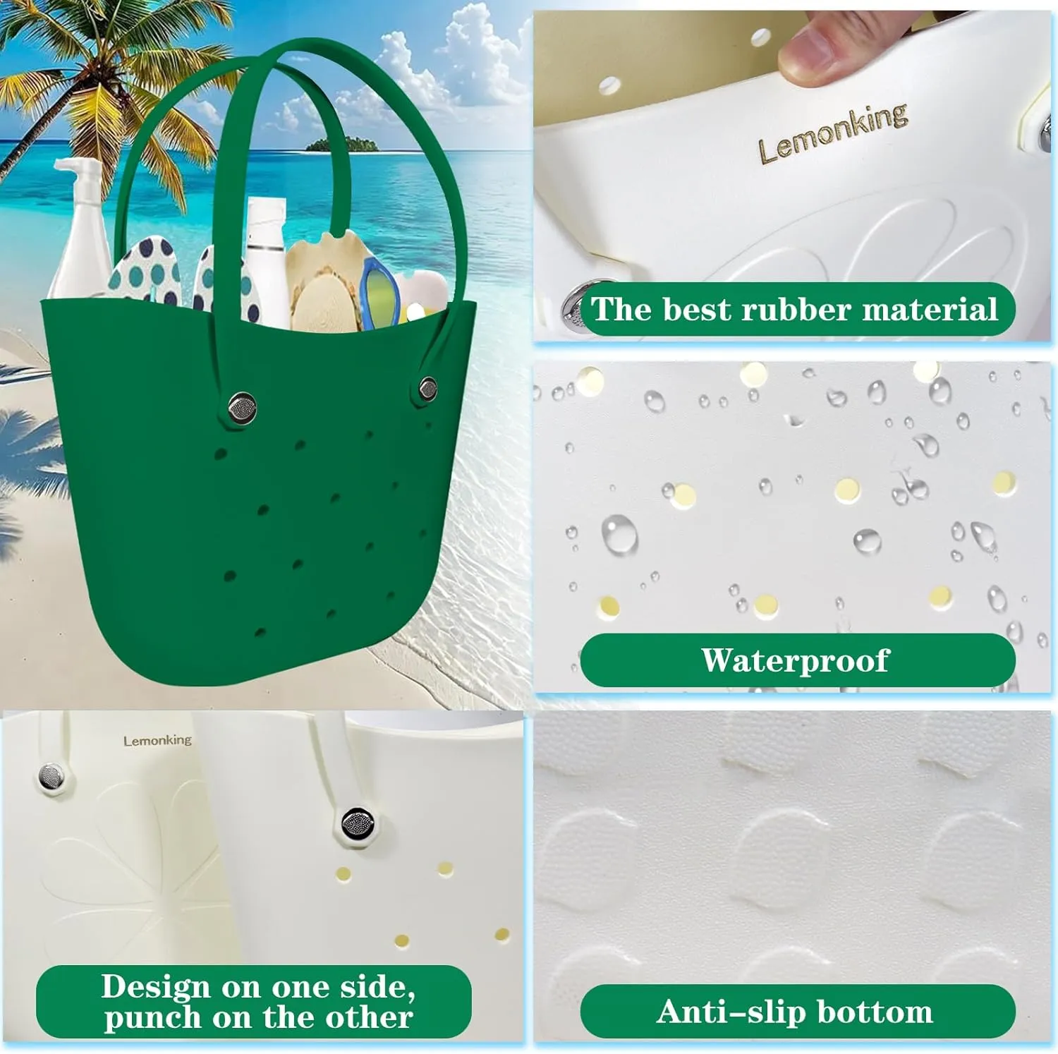 Rubber Beach Bag Large Waterproof Lightweight Washable Durable Bogo Bag Women Rubber Tote Bag for Beach, Pool, Gym