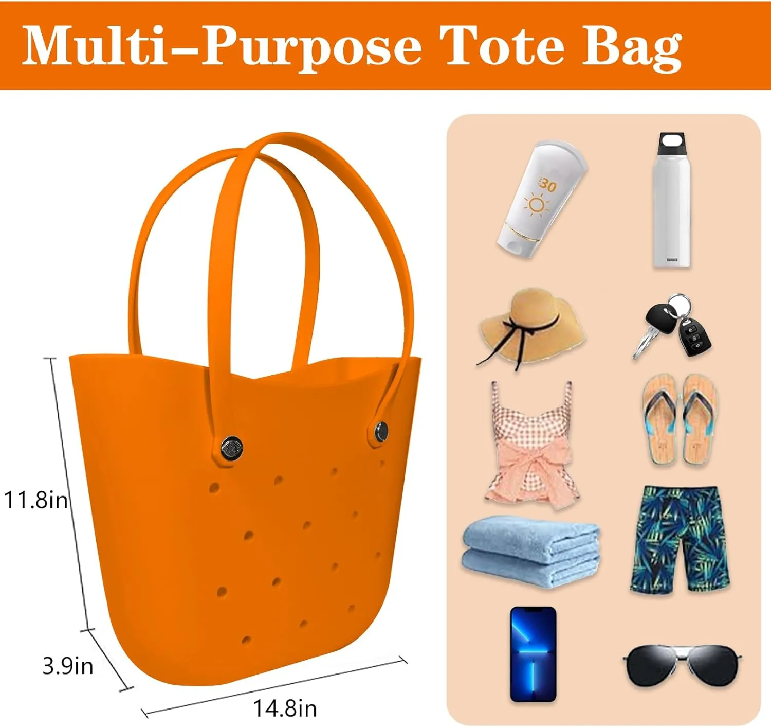 Rubber Beach Bag Large Waterproof Lightweight Washable Durable Bogo Bag Women Rubber Tote Bag for Beach, Pool, Gym