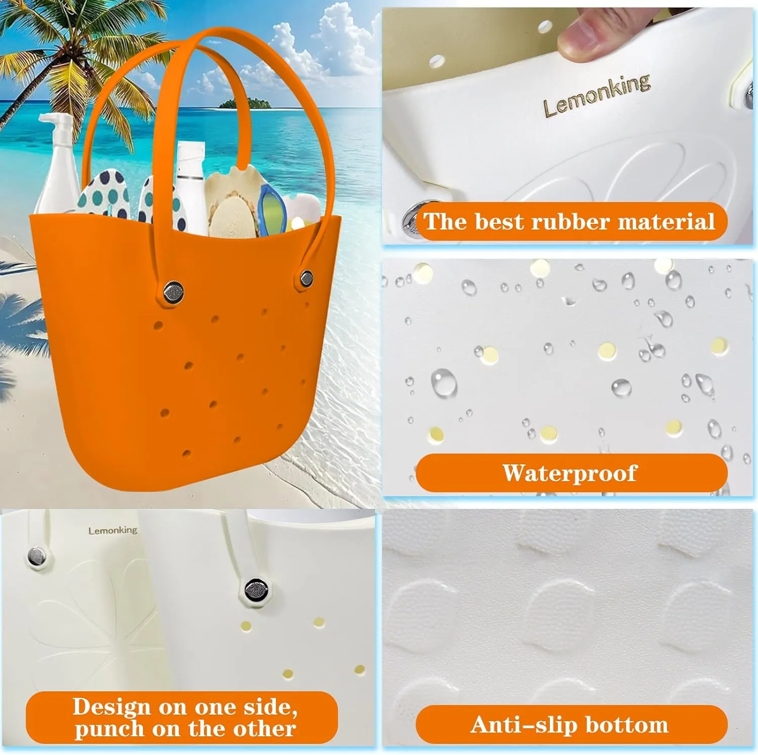 Rubber Beach Bag Large Waterproof Lightweight Washable Durable Bogo Bag Women Rubber Tote Bag for Beach, Pool, Gym