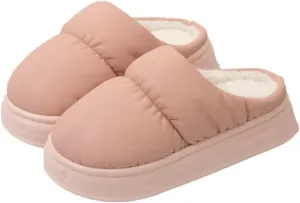 Rungion Furry House Slippers for Women Men Warm Soft Indoor Slippers Waterproof Puffer Slides Winter Outdoor