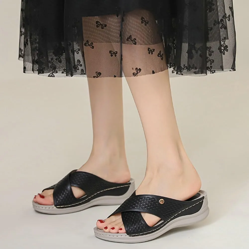 Rungion Summer Wedge Sandals for Women Slip On Dressy Comfortable Slides Sandals Lightweight Non-slip Platform Beach Shoes