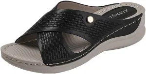 Rungion Summer Wedge Sandals for Women Slip On Dressy Comfortable Slides Sandals Lightweight Non-slip Platform Beach Shoes