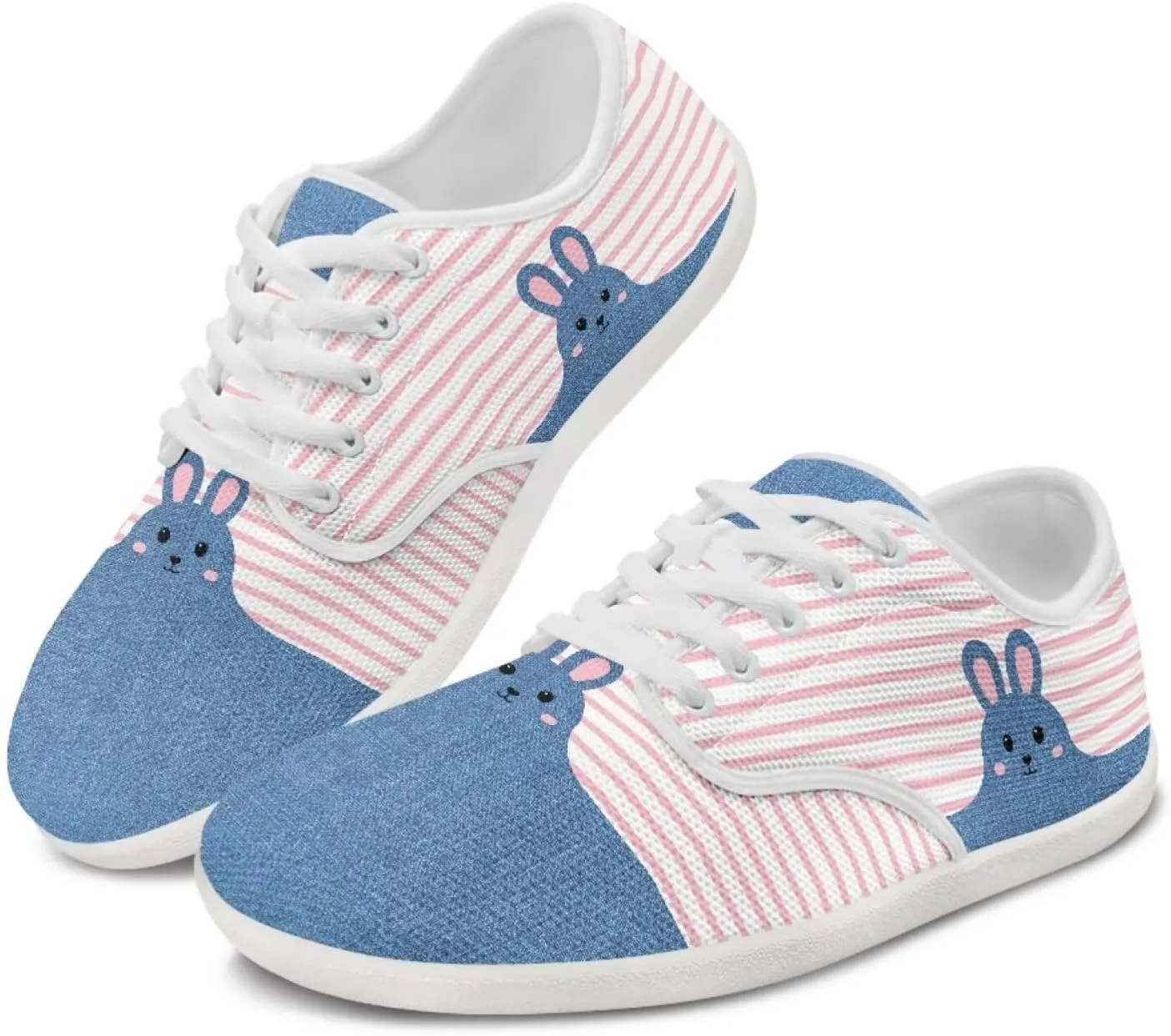 Running Shoes for Women Trendy Barefoot Slip On Workout Shoes Minimalist Design - Easter Bunny Stripes Design