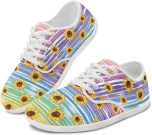 Running Shoes for Women Trendy Barefoot Slip On Workout Shoes Minimalist Design - Sunflower Colourful Stripes Print
