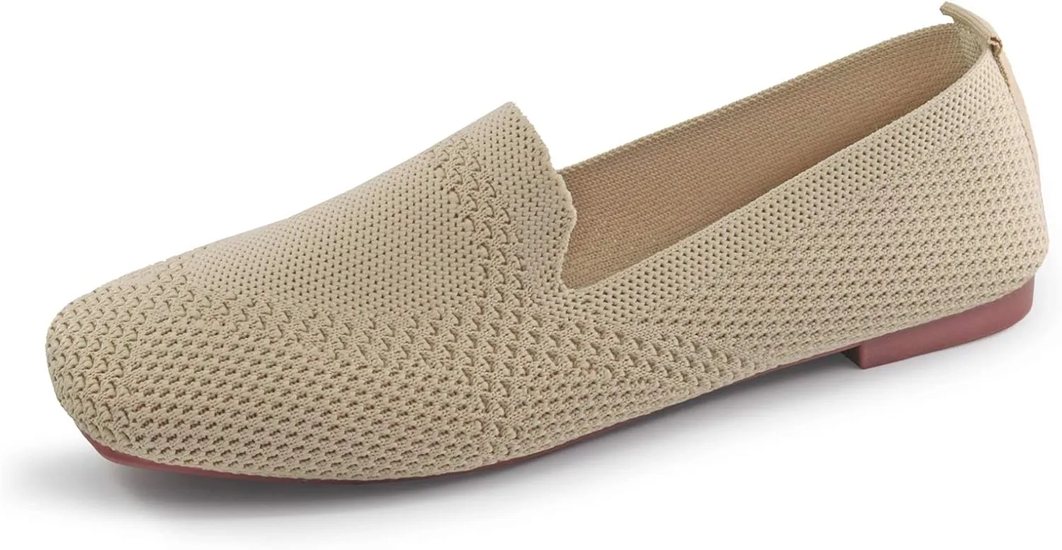 RVROVIC Women Flat Shoes Knitted Lightweight Slip-on Loafers Breathabel Soft Comfortable Ballet Flats