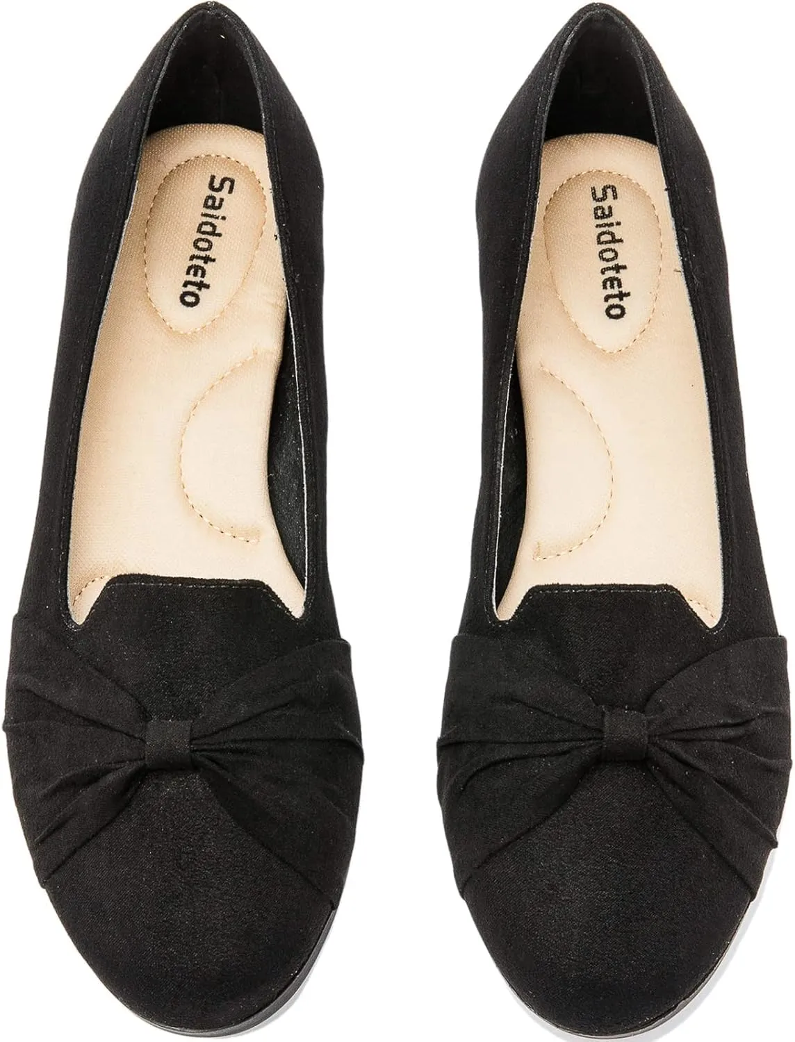 Saidoteto Women's Ballet Flats, Comfortable Round Toe Slip On Classic Suede Office Dress Shoes for Work. Black Size 6