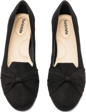 Saidoteto Women's Ballet Flats, Comfortable Round Toe Slip On Classic Suede Office Dress Shoes for Work. Black Size 6