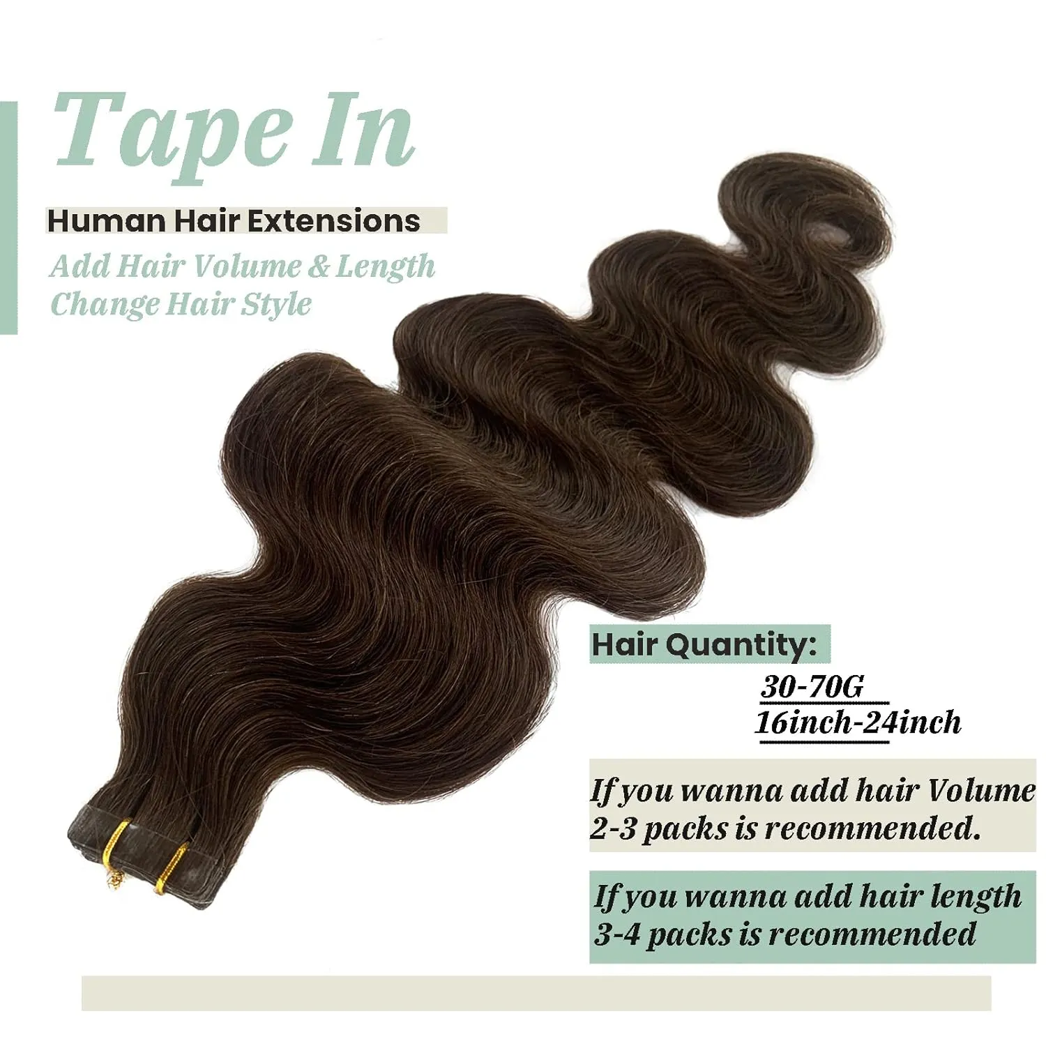 Samvida Tape Hair Extensions #2 Dark Brown Human Hair Seamless Tape in Body Wave Extensions 60grams 20pcs/pack 22" Soft Wavy Dark Brown Real Hair Glue in Extensions…