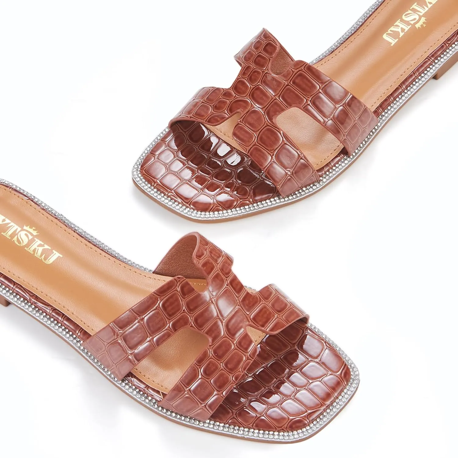 Sandals For Women 2025 Dressy Flat Slides Open Toe Sandals Comfortable Soft Leather Slides Slip On Ladies Casual Trendy Shoes
