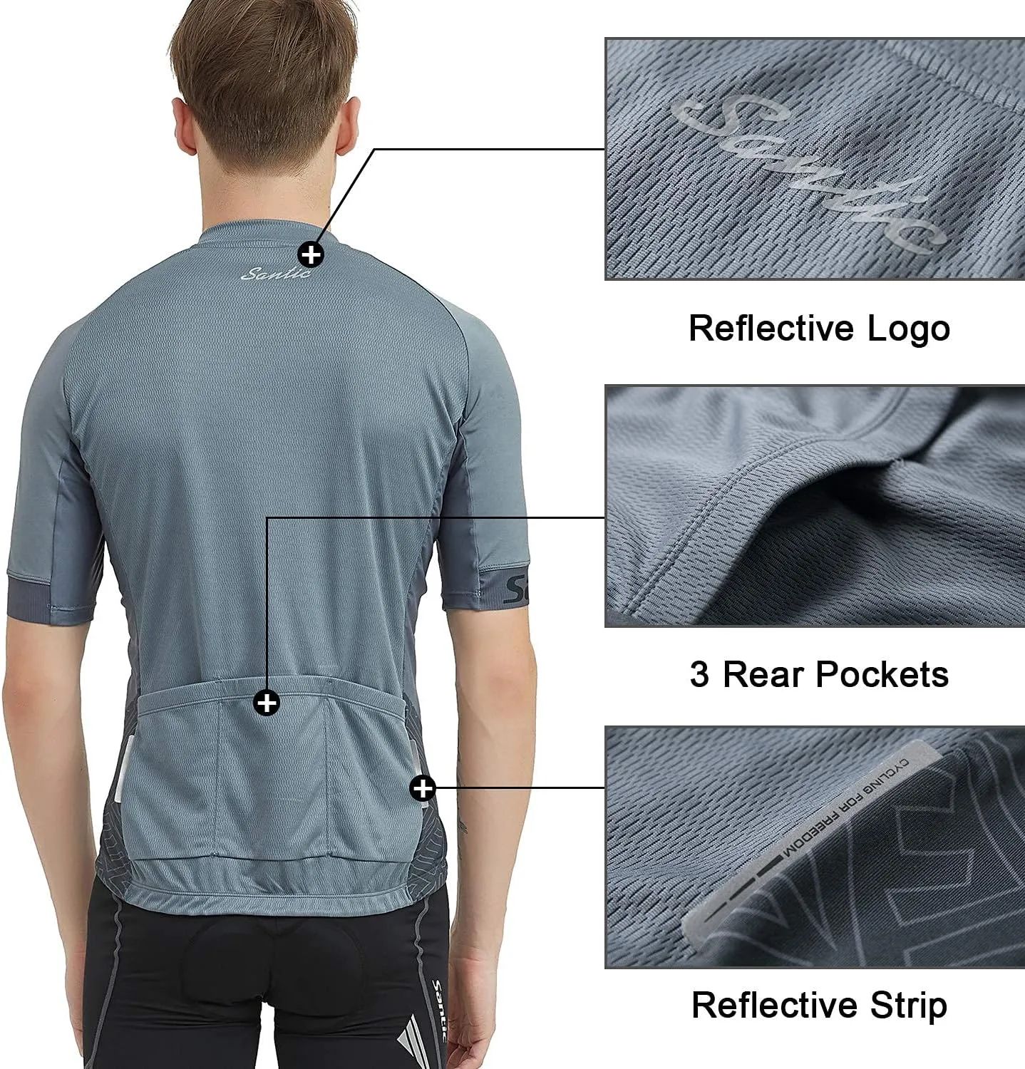Santic Men’s Cycling Jersey Short Sleeve Bike Shirts for Men Bicycle Jacket with Pockets Breathable & Quick Dry Yorkson