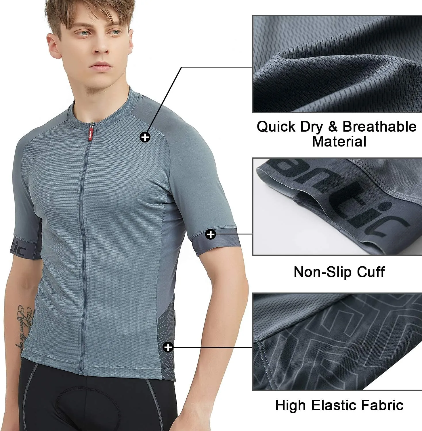 Santic Men’s Cycling Jersey Short Sleeve Bike Shirts for Men Bicycle Jacket with Pockets Breathable & Quick Dry Yorkson