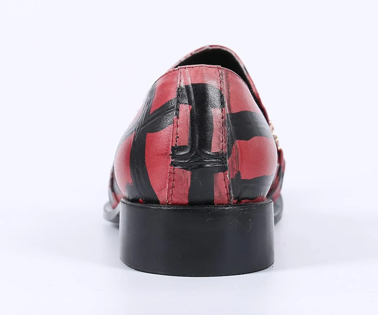 Santimon Mens Smoking Loafer Dress Comfortable Casual Genuine Leather Graphic Print Allover Gold Chain Horse Bit Metallic Dragon Cap Toe Slip On Wedding Party Shoes for Men