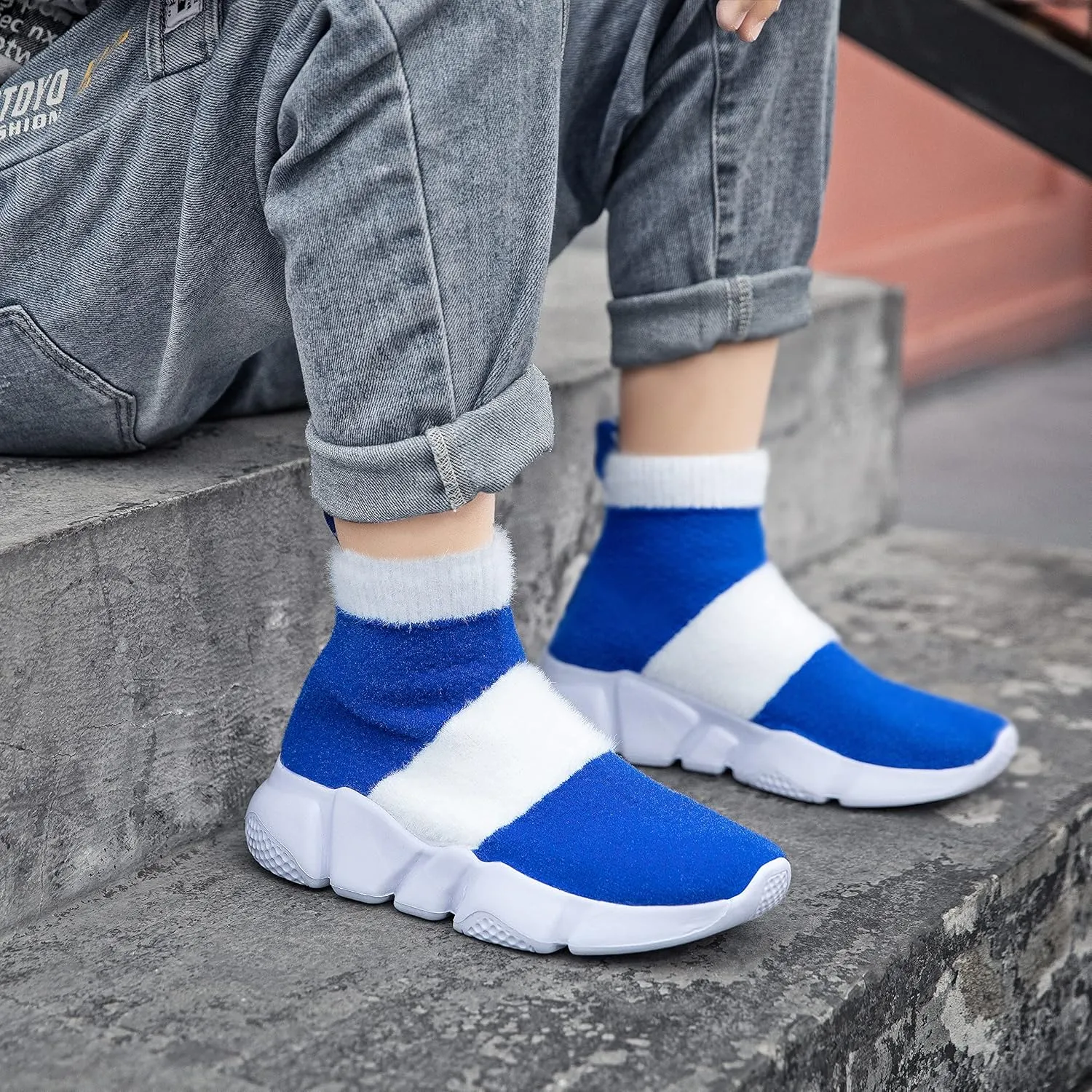 Santiro Boys Girls Sock Shoes High Tops Breathable Knit Slip On Shoes