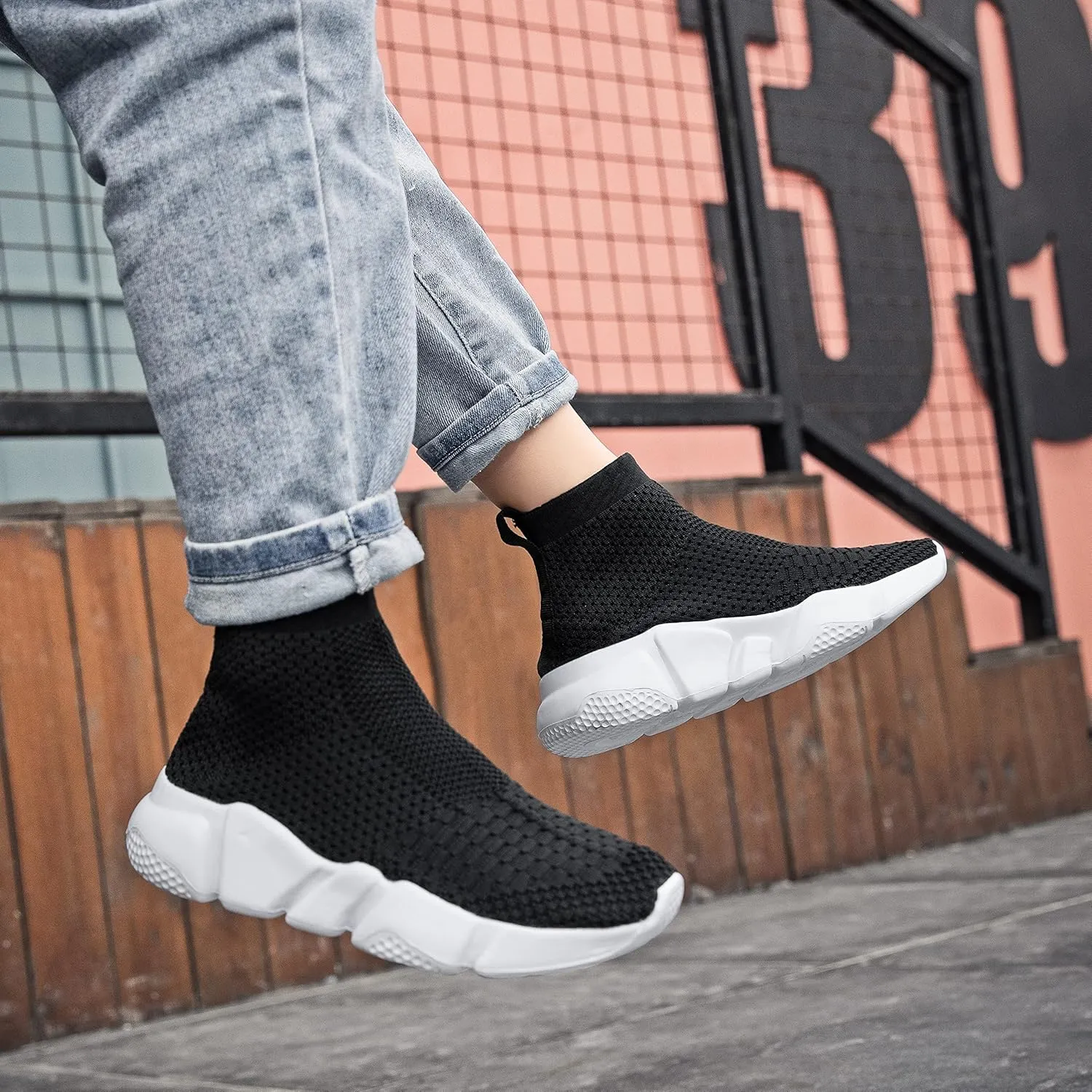 Santiro Boys Shoes Girls Sock Shoes High Tops Breathable Knit Slip On Shoes