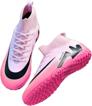 SARW Turf Mens High-Top Soccer Cleats Womens Football Shoes for Boys Girls Beginners Lightweight Youth Professional Indoor Outdoor Black Purple Pink Beige