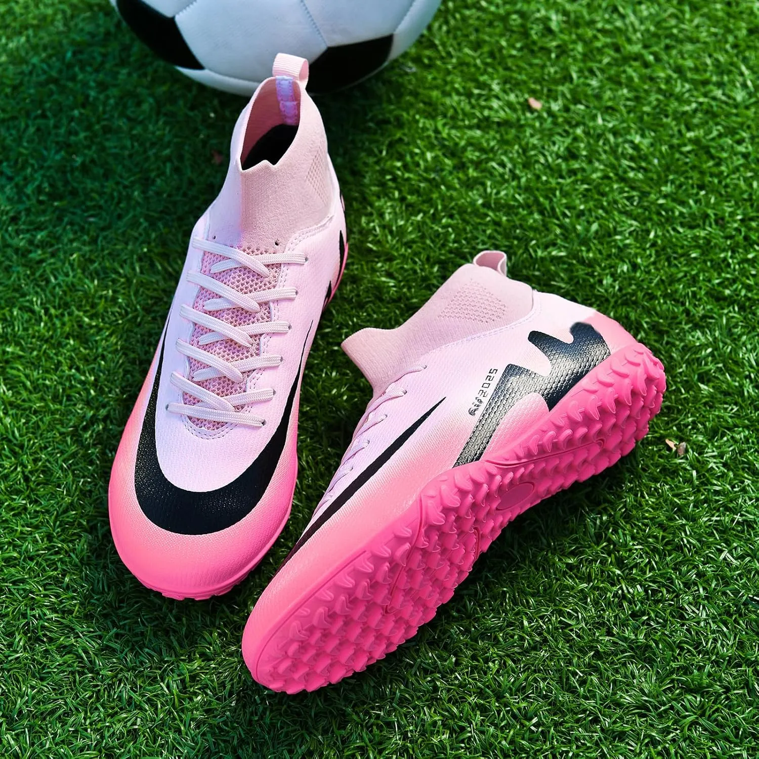 SARW Turf Mens High-Top Soccer Cleats Womens Football Shoes for Boys Girls Beginners Lightweight Youth Professional Indoor Outdoor Black Purple Pink Beige
