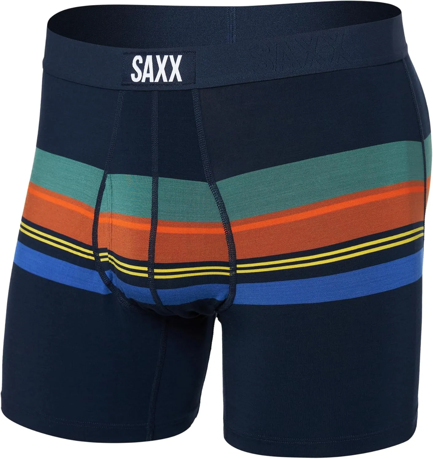 SAXX Underwear Co. Men's Ultra Super Soft Boxer Brief Fly, League Stripe-Navy, Large