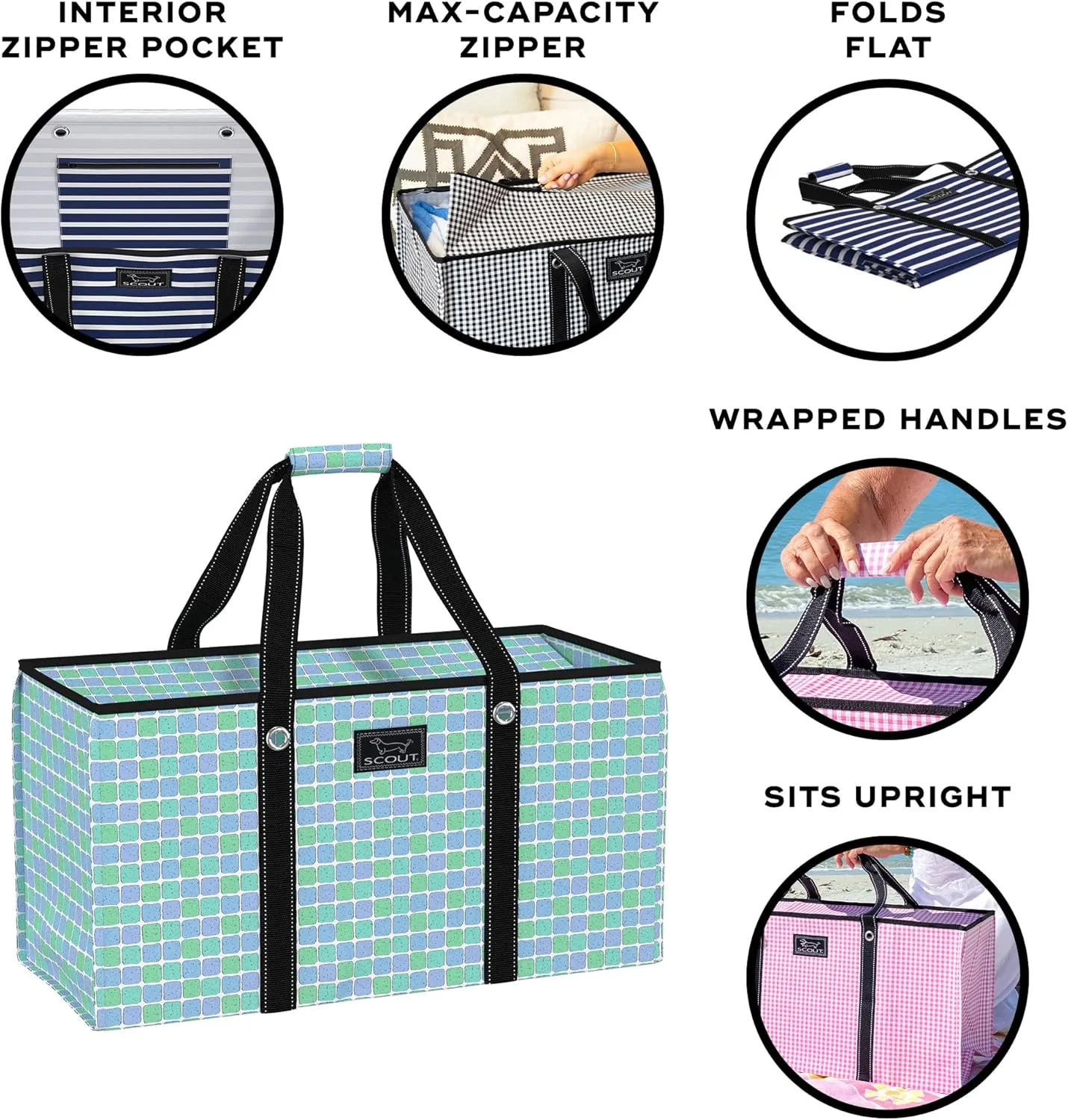 SCOUT Errand Boy - Extra Large Lightweight Utility Tote with Breakaway Zipper - Collapsible Grocery and Market or Beach Tote