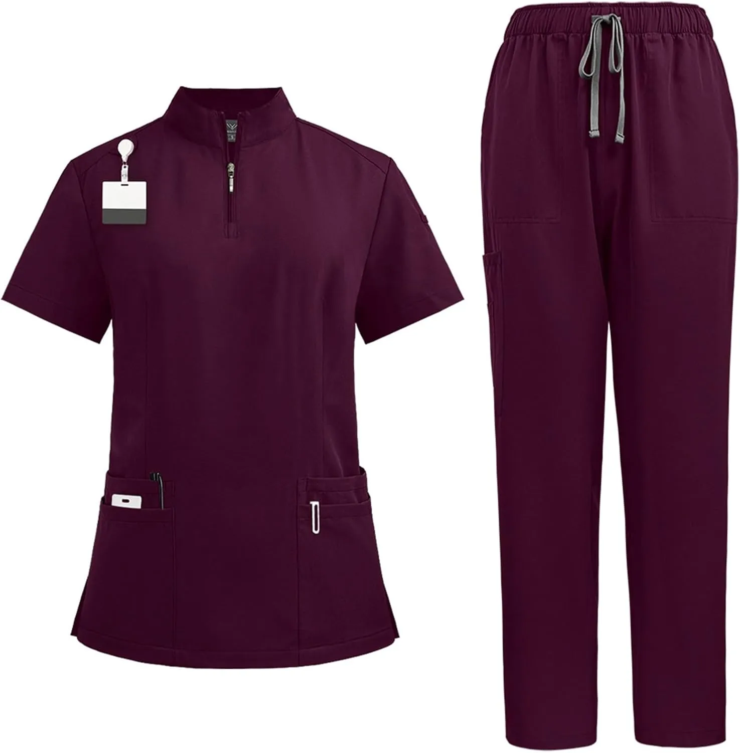 Scrubs for Women Set Stretch V-Neck Scrub Tops & Cargo Pant Quick Drying Solid Medical Nurse Uniform with Pockets