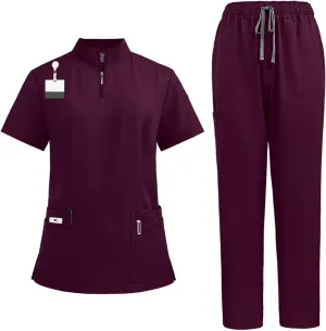 Scrubs for Women Set Stretch V-Neck Scrub Tops & Cargo Pant Quick Drying Solid Medical Nurse Uniform with Pockets