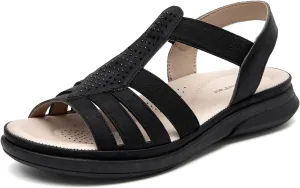 SelenePair Women's Flat Sandals Elastic Straps Rhinestone Arch Support Lightweight Slides Comfortable Casual Walking Shoes