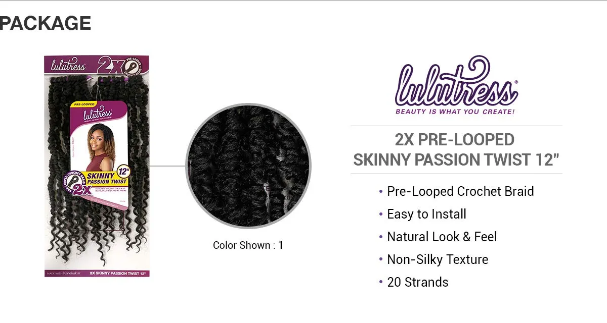 Sensationnel Crochet Braids Lulutress 2X Pre-Looped Skinny Passion Twist 12" (3-PACK, 2)