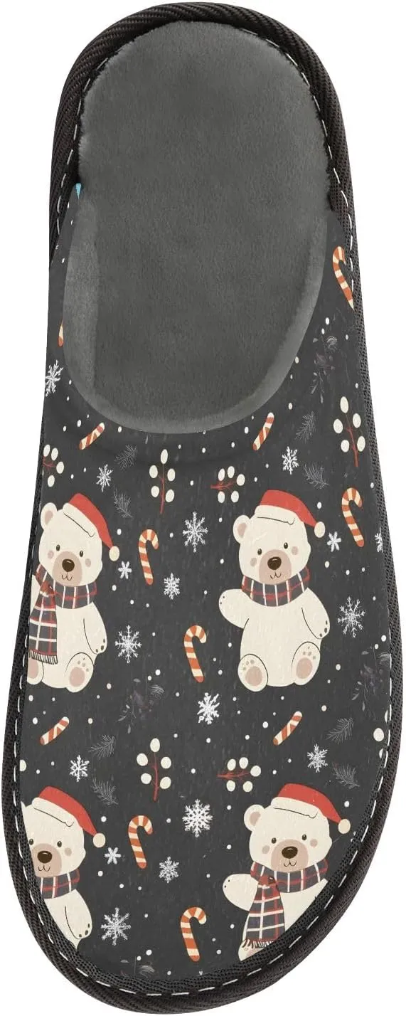 senya Bear Hat Snowflake Fuzzy Slippers Soft Home Bedroom Slippers for Women Men House Shoes
