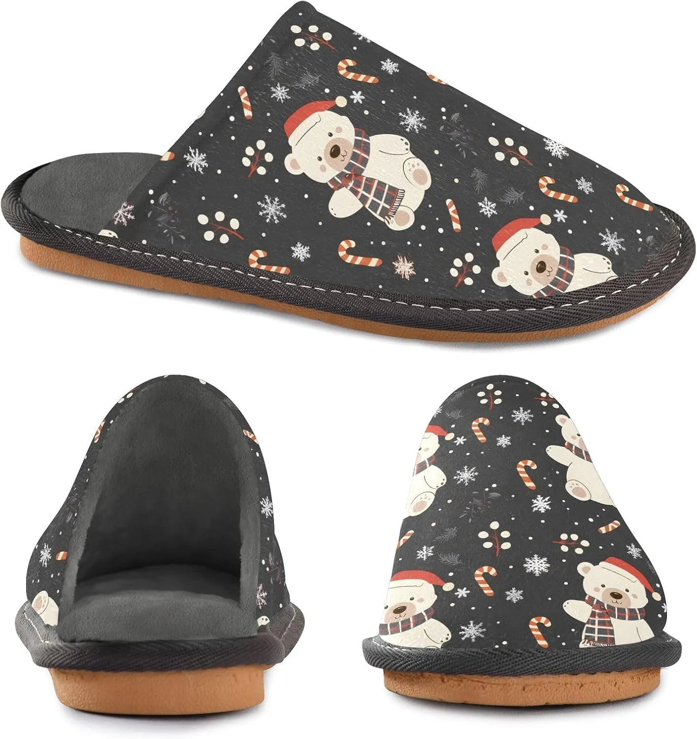 senya Bear Hat Snowflake Fuzzy Slippers Soft Home Bedroom Slippers for Women Men House Shoes