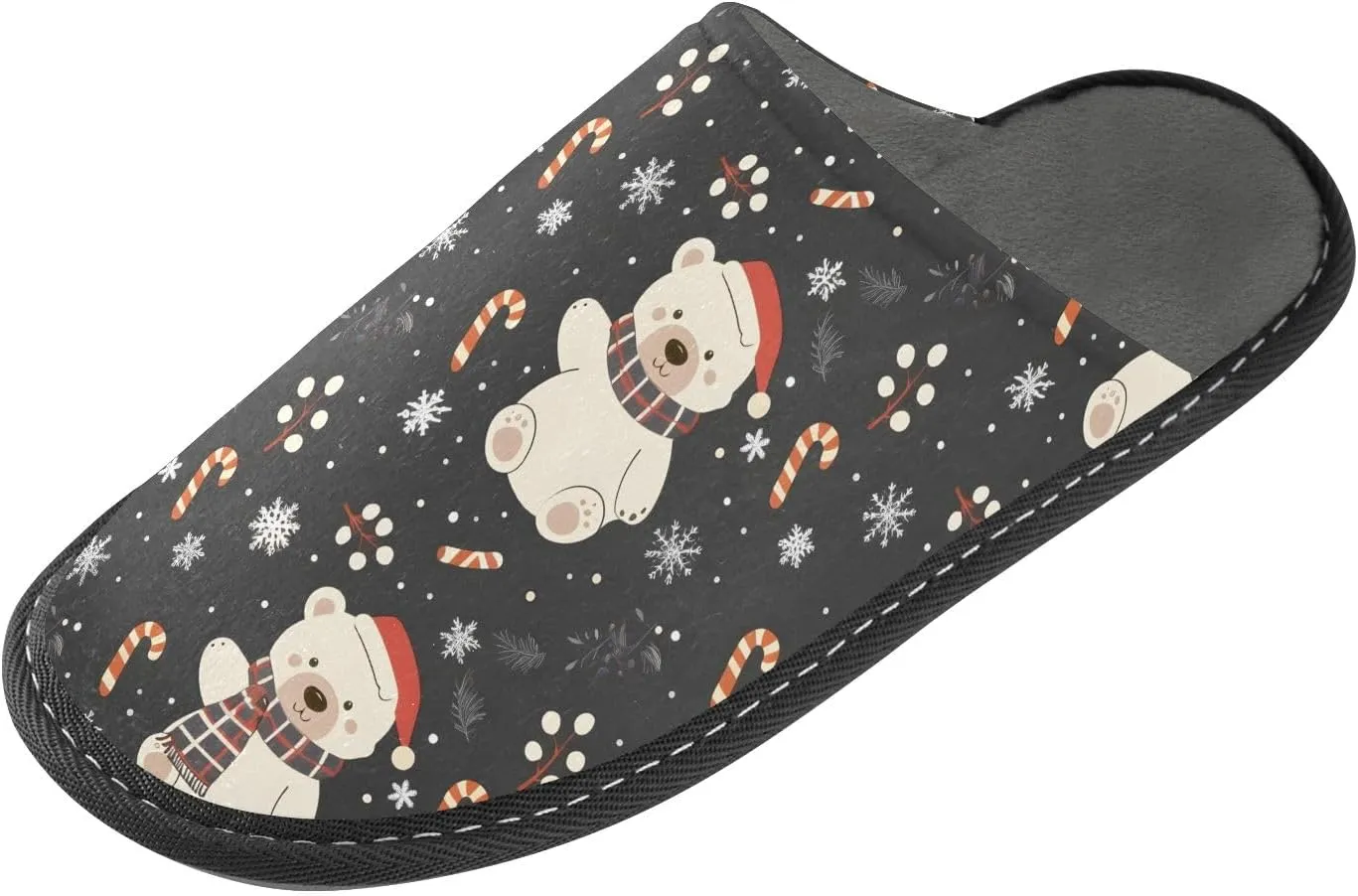 senya Bear Hat Snowflake Fuzzy Slippers Soft Home Bedroom Slippers for Women Men House Shoes