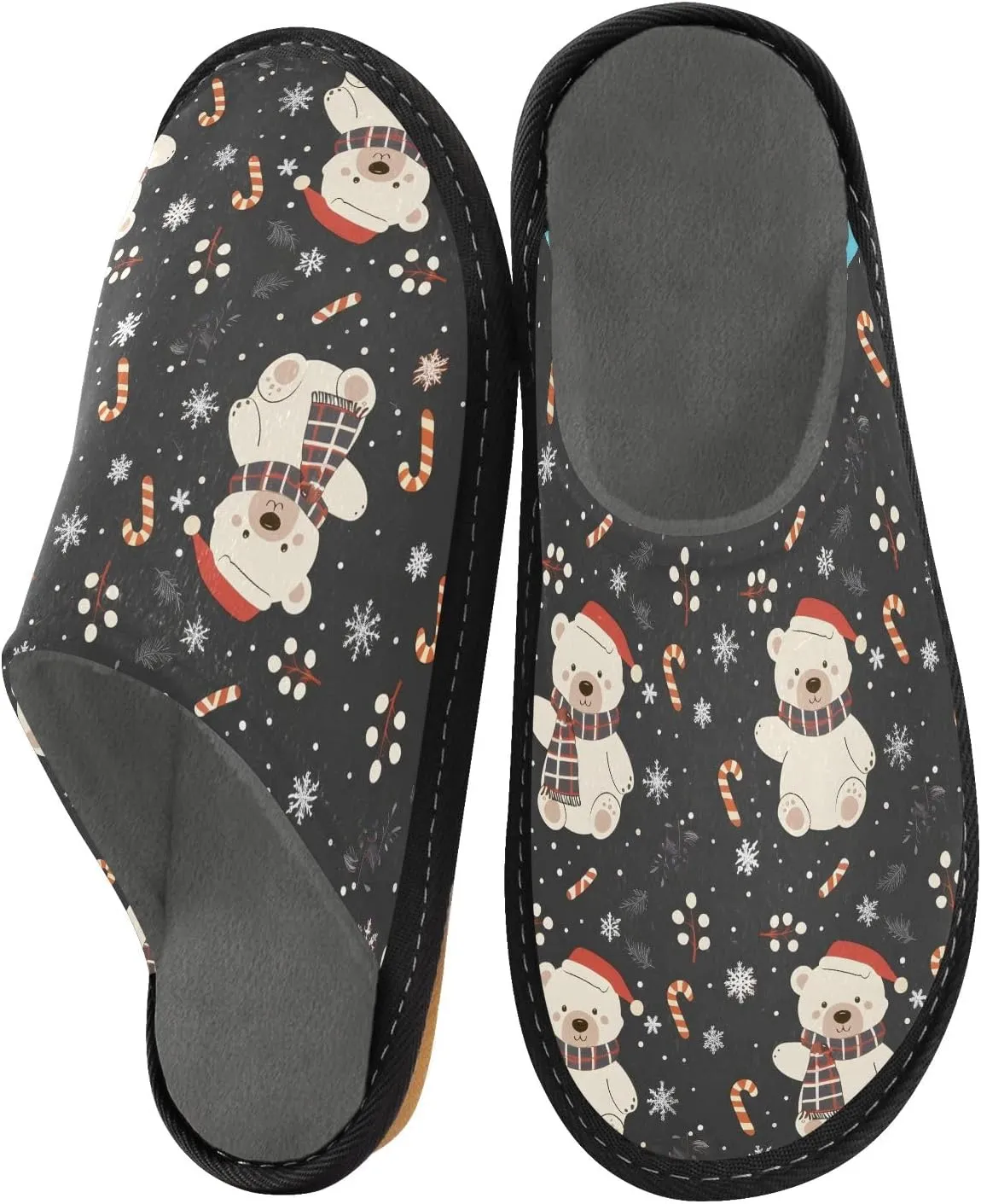 senya Bear Hat Snowflake Fuzzy Slippers Soft Home Bedroom Slippers for Women Men House Shoes