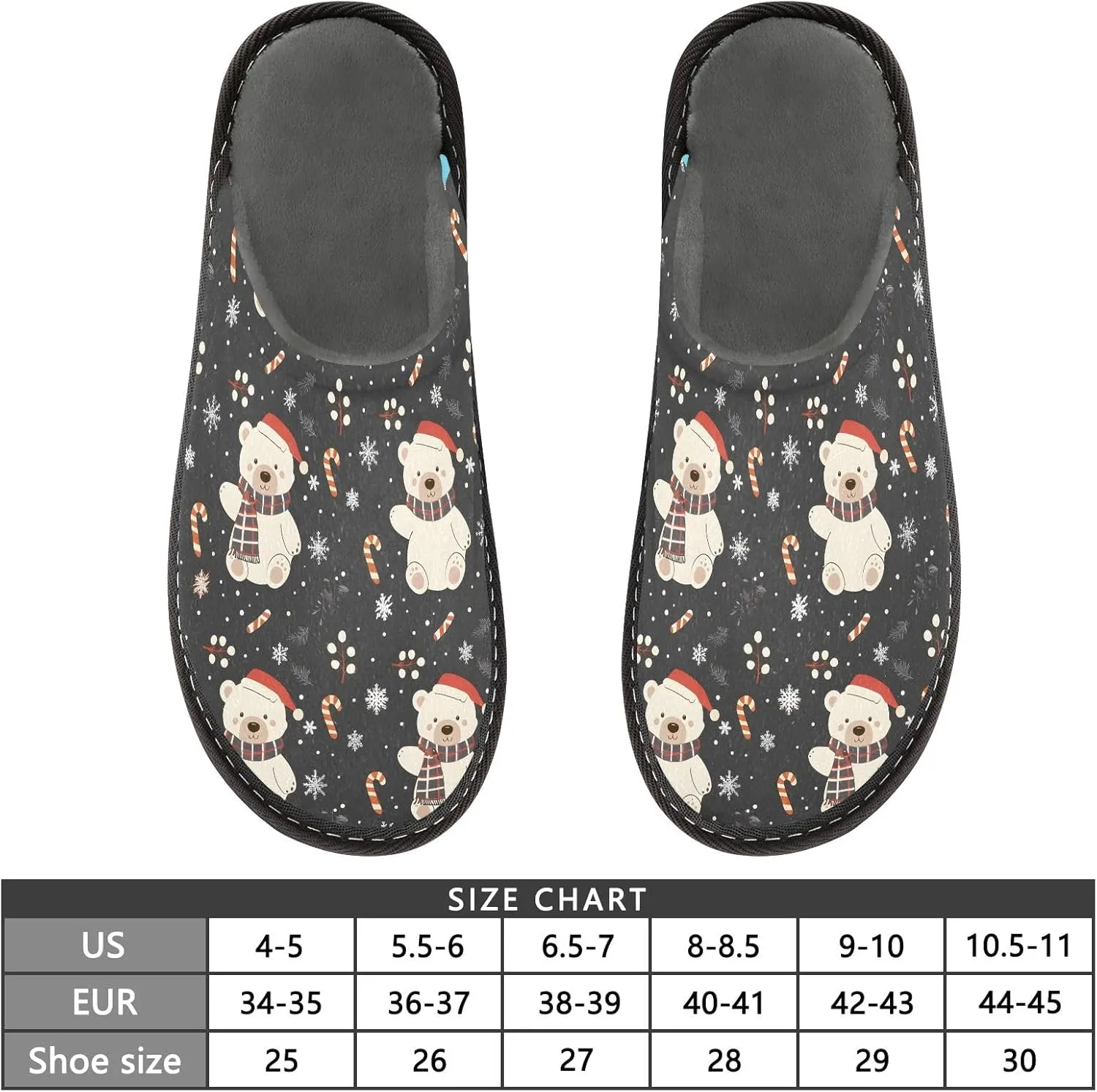 senya Bear Hat Snowflake Fuzzy Slippers Soft Home Bedroom Slippers for Women Men House Shoes