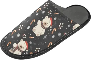 senya Bear Hat Snowflake Fuzzy Slippers Soft Home Bedroom Slippers for Women Men House Shoes