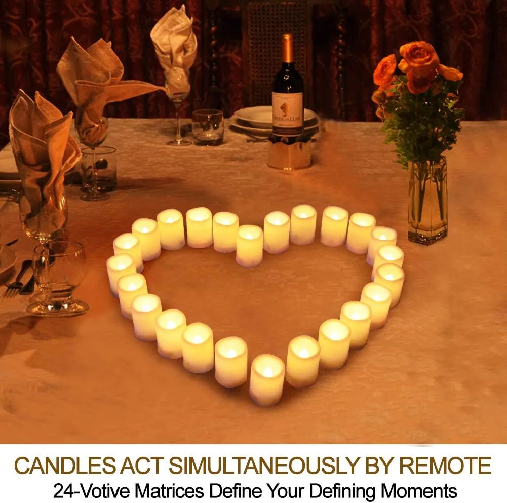 Set of 24 LED Votive Candles with Timer and Remote (Ivory Body with Warm White Glow) - Flickering Flameless Votive Candles Battery Operated - Bulk Rustic Wedding Decorations Reception Table