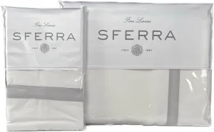 Sferra Estate Collection - 100% Long-Staple 200 Thread Count Cotton Percale with Sateen Appliqué - Cooling, Soft, and Breathable Bed Linens, 4pc King Sheet Set, White/Lunar