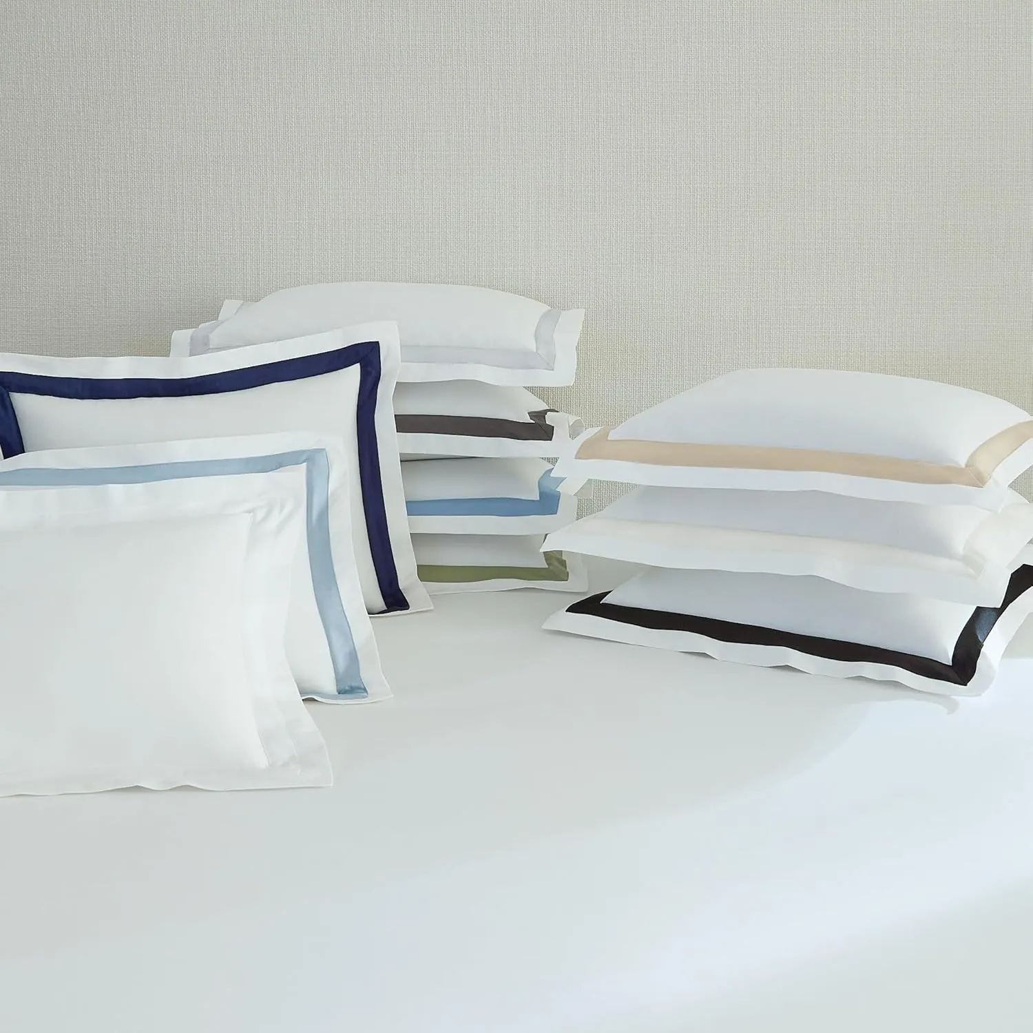 Sferra Estate Collection - 100% Long-Staple 200 Thread Count Cotton Percale with Sateen Appliqué - Cooling, Soft, and Breathable Bed Linens, 4pc King Sheet Set, White/Lunar