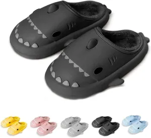 Shark Slides Winter Plush Warm Slippers, Adult Warm Fuzzy Shark Slippers Non-slip Comfy Thick Sole Cloud Shark Slides