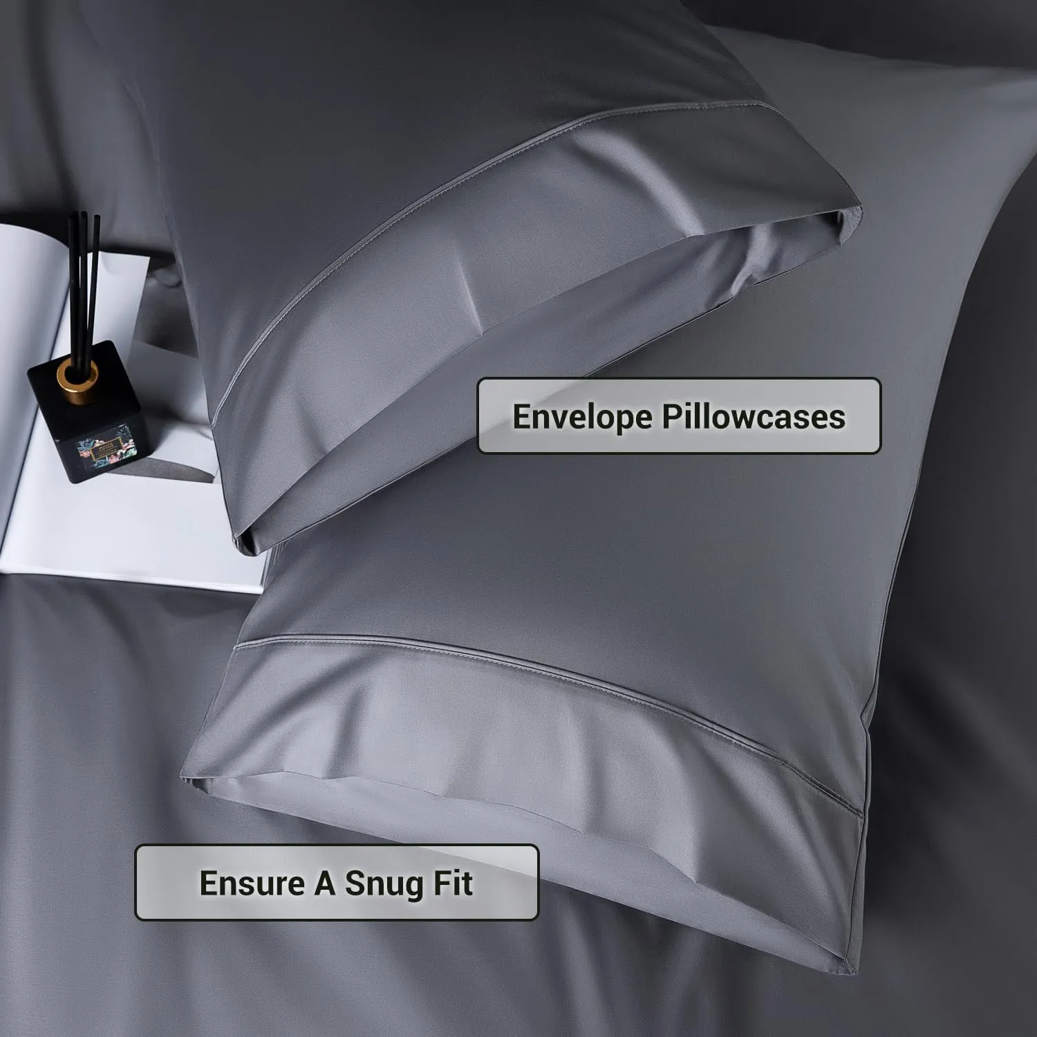Shilucheng 4 Piece Queen Sheet Sets, Cooling Sheets, Blend Rayon Derived from Bamboo, Deep Pocket Up to 16", Breathable & Soft Bed Sheets, Hotel Silky Bedding Set, Dark Grey