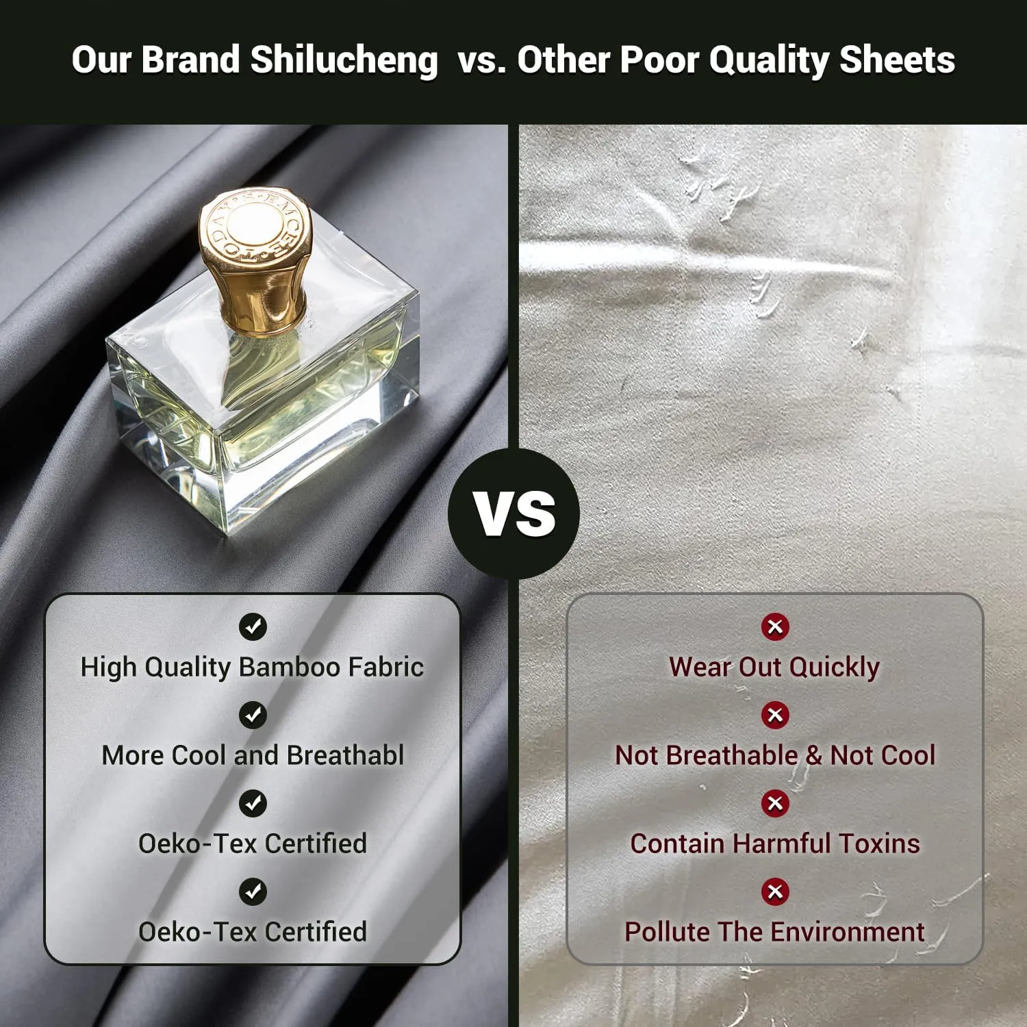 Shilucheng 4 Piece Queen Sheet Sets, Cooling Sheets, Blend Rayon Derived from Bamboo, Deep Pocket Up to 16", Breathable & Soft Bed Sheets, Hotel Silky Bedding Set, Dark Grey