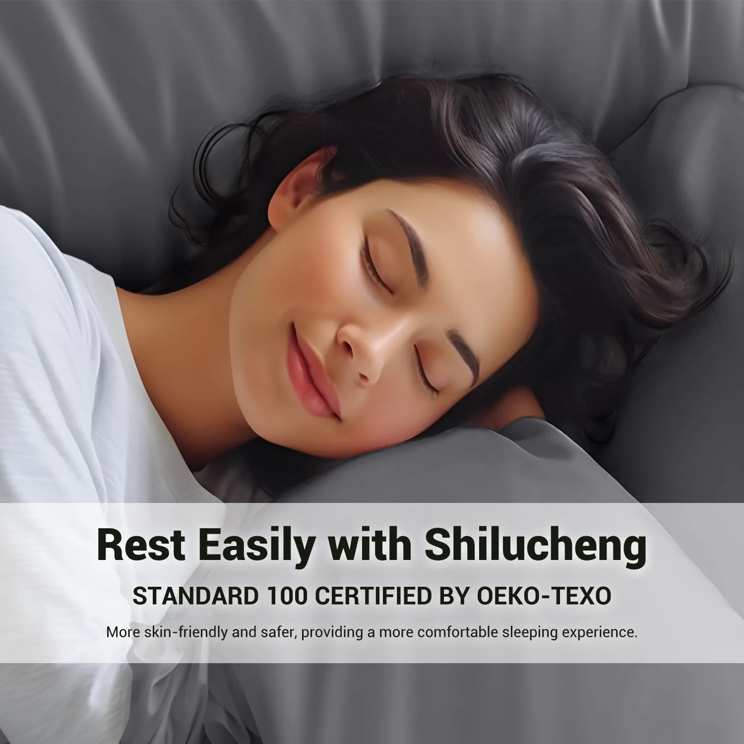Shilucheng 4 Piece Queen Sheet Sets, Cooling Sheets, Blend Rayon Derived from Bamboo, Deep Pocket Up to 16", Breathable & Soft Bed Sheets, Hotel Silky Bedding Set, Dark Grey