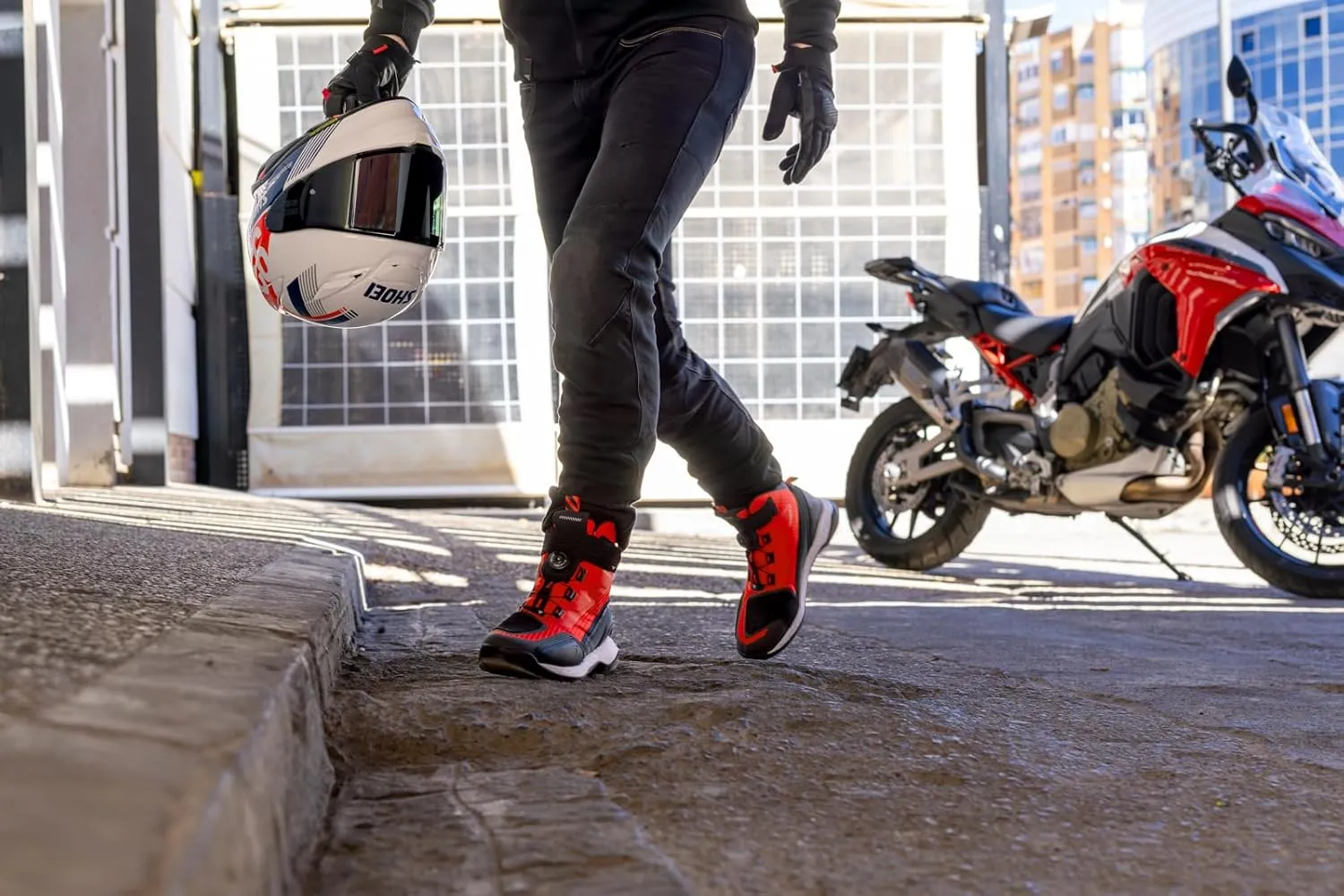 SHIMA TAKESHI VENT, Motorcycle Shoes for Men - Breathable, Reinforced Street Riding Shoes with ATOP Closure System, Ankle Support, Anti-Slip Sole, Gear Pad (Red, 12)