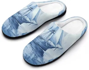 Ships in The Glacier Comfort Mens Cotton Slippers Winter Warm Slip-on House Shoes For Home Office Hotel