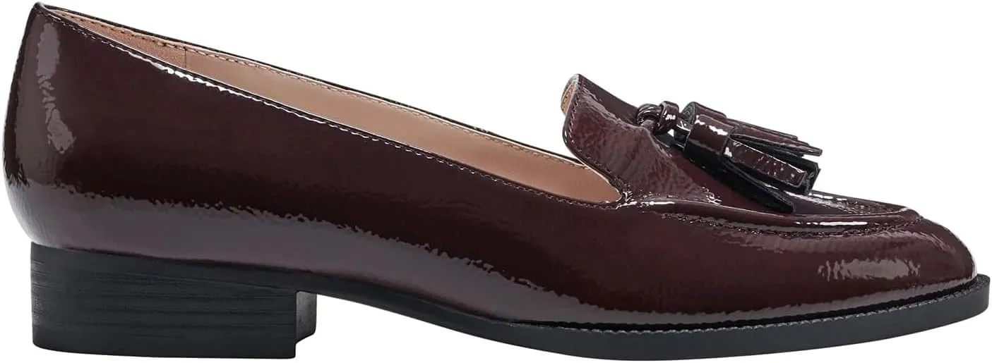 SHODENSE Women Tassel Loafers Round Toe Slip On Chunky Heel Loafer Shoes Fringe Patent 1 inch Low Heel Dress Shoes with Tassels Loafer Flats Office Casual Walking Driver Loafers Comfy 4-11 M US