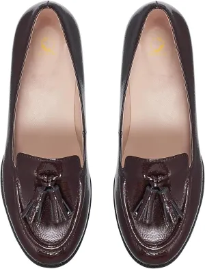 SHODENSE Women Tassel Loafers Round Toe Slip On Chunky Heel Loafer Shoes Fringe Patent 1 inch Low Heel Dress Shoes with Tassels Loafer Flats Office Casual Walking Driver Loafers Comfy 4-11 M US